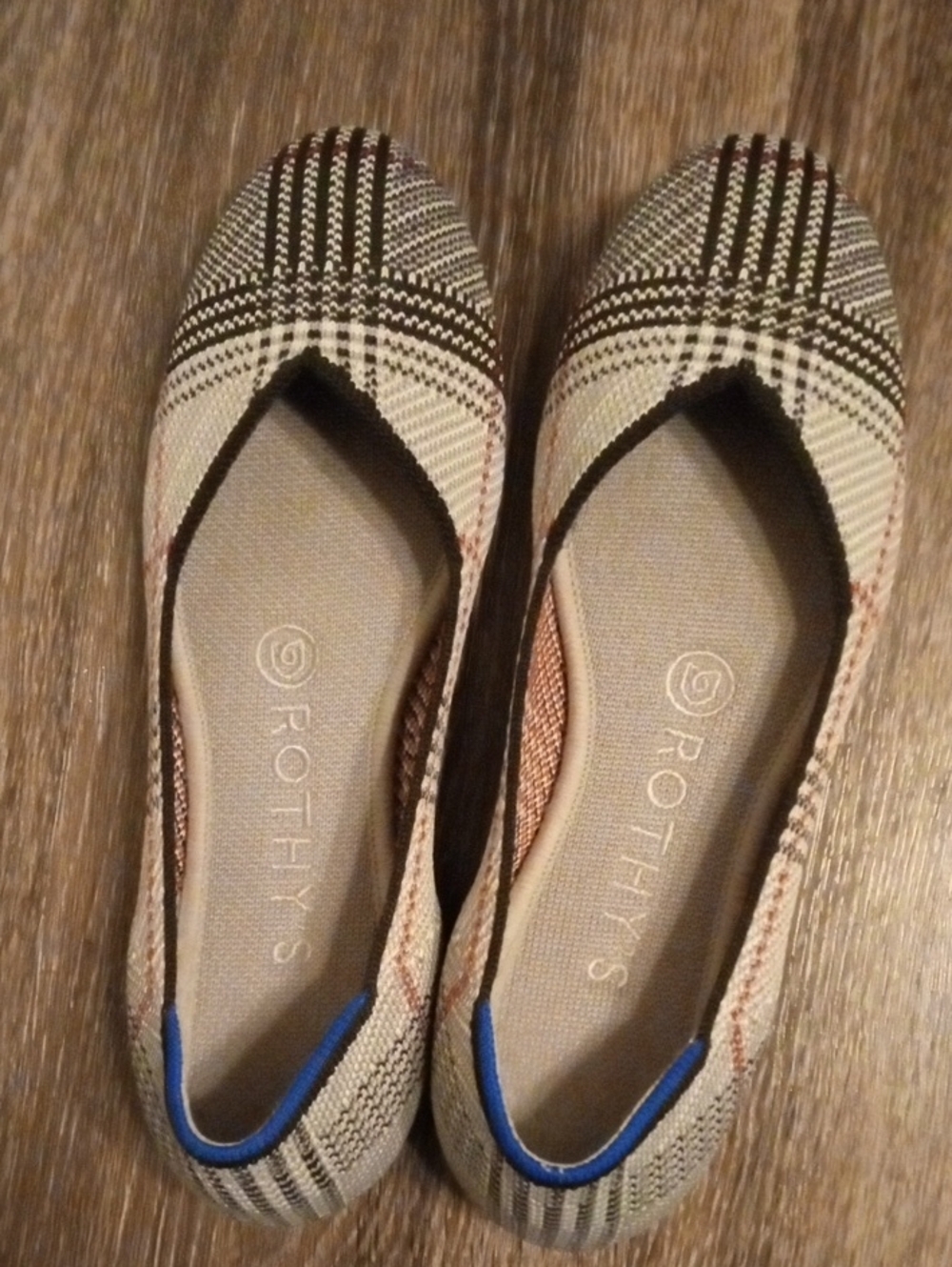 Rothy's Beige and Glen Plaid Knit Ballet Flats